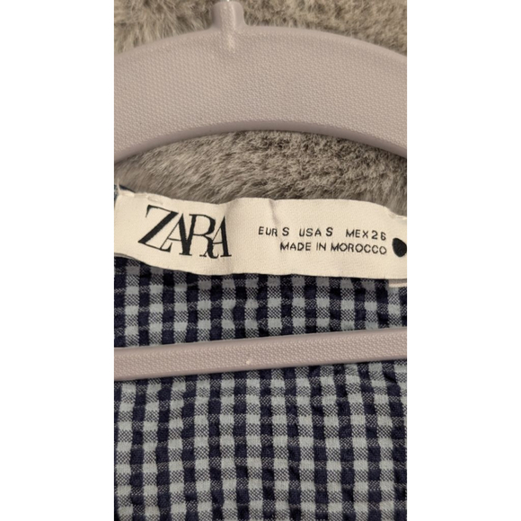 Women's ZARA Blue White Gingham Blouse S - Picture 6 of 9
